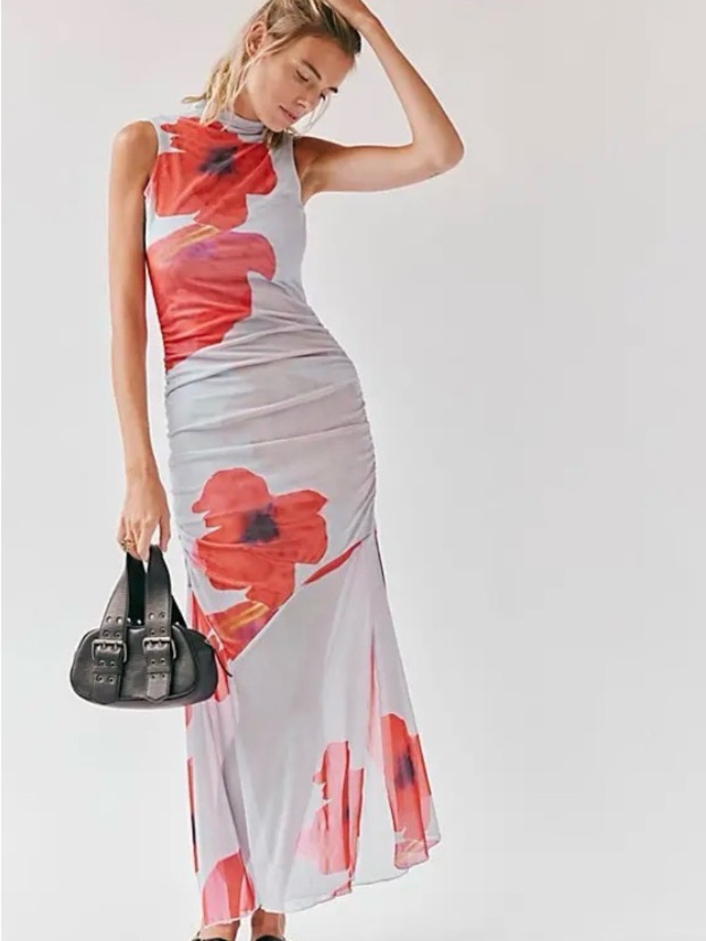 Sincerely Jules Blue Maxi Dress with Red Floral Print | S